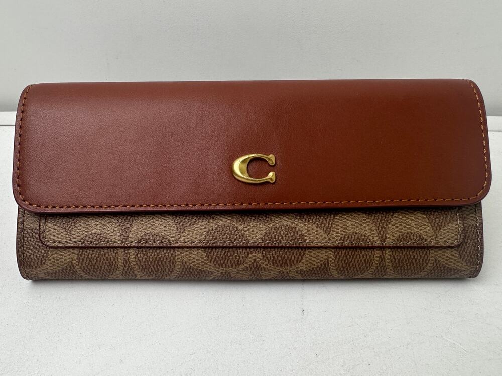 Coach Mila Long Flap Wallet in Signature Canvas & Leather | Tan Caramel